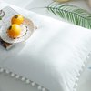 CAWANFLY Pom Pom Fringe Pillow Cases, Tassel Sham Set King Size Bedding Pillow Covers, 20x36inches, Set of 2 (White)