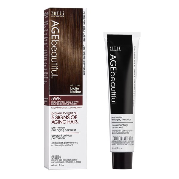 AGE beautiful Permanent Hair Color Dye Liqui Creme | 100% Gray Coverage | Anti-Aging Haircolor | Biotin for Thicker, Fuller Hair | Professional Salon Coloring | 5WB Medium Warm Beige Brown