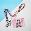 Demon Anime Nezuko Cute Badge Wallet with Lanyard and Keychain, ID Card Holder Purse Pouch with Lanyard Card Case Neck Pouch Wallet Durable Card Holder with Zippers for Students Teens Girls Boys