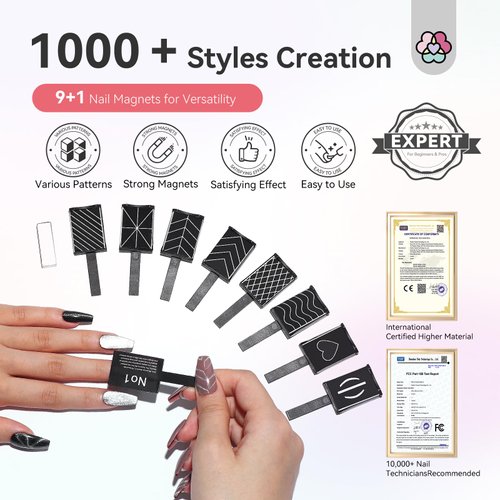 SAVILAND Cat Eye Magnet for Nails: 10PCS CatEye Gel Nail Polish Strong Nail Magnets Set 1000＋Styles Creation Magnetic Wand Quicker DIY Nail Art Tools for Enthusiasts Technicians Salon Home Studio