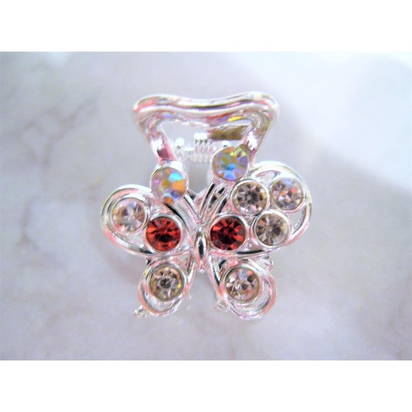 small mini silver pink butterfly crystal hair claw clip
