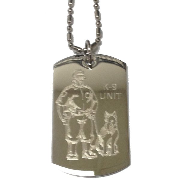 K-9 Unit Police Officer and Dog - Military Dog Tag, Luggage Tag Metal Chain Necklace