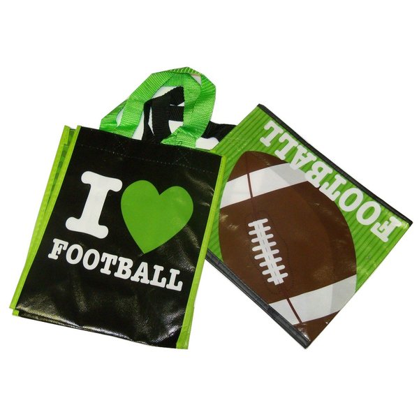 Michaels Go Team Sports Theme 2 Tote Bags ~ I Love Football; Football on Green Field (10" x 8" x 4.25" Each Plus Handles)