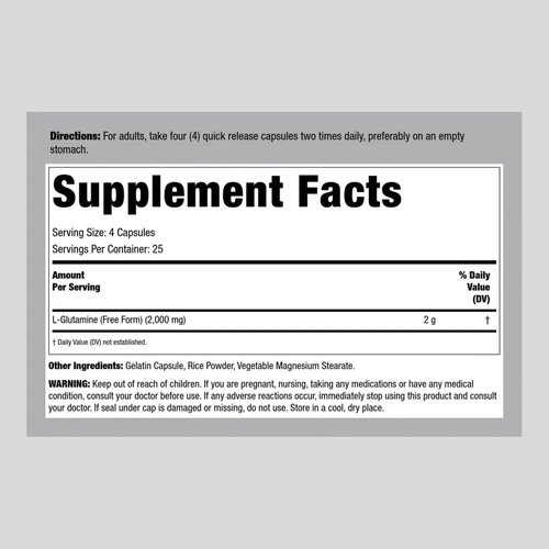 Lindberg L Glutamine Capsules | 500mg | 100 Count | Naturally-Occuring Amino Acid | Non GMO, Gluten Free Supplement