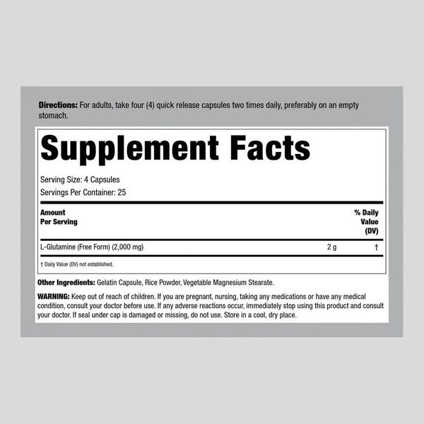 Lindberg L Glutamine Capsules | 500mg | 100 Count | Naturally-Occuring Amino Acid | Non GMO, Gluten Free Supplement