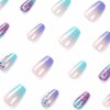 Rilafuvu Medium Press on Nails Coffin Fake Nails Colorful Ombre Nail Press ons Artificial Nails 3D Rhinestones Glitter Glue on Nails Glossy Acrylic Nails Press on Nail for Women and Girls 24Pcs