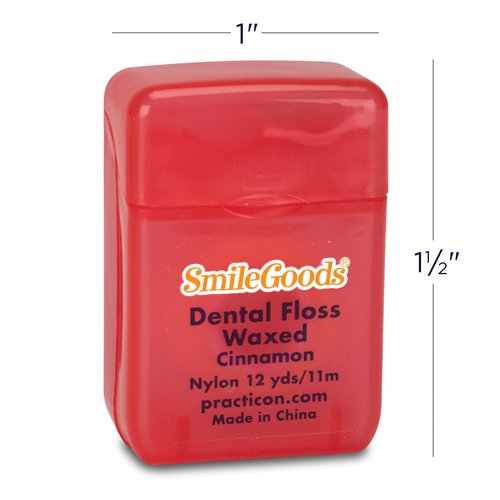SmileGoods Waxed Dental Floss, 12 yds, Bulk Pack of 72, Cinnamon Flavored