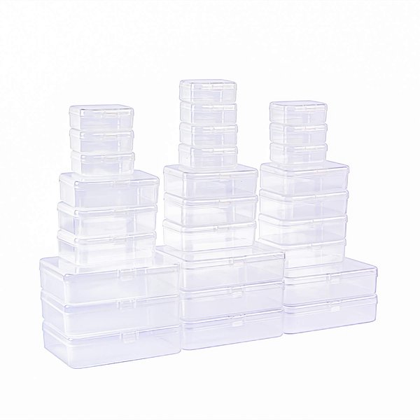 LJY 28 Pieces Mixed Sizes Rectangular Empty Mini Plastic Storage Containers with Lids for Small Items and Other Craft Projects (Clear)