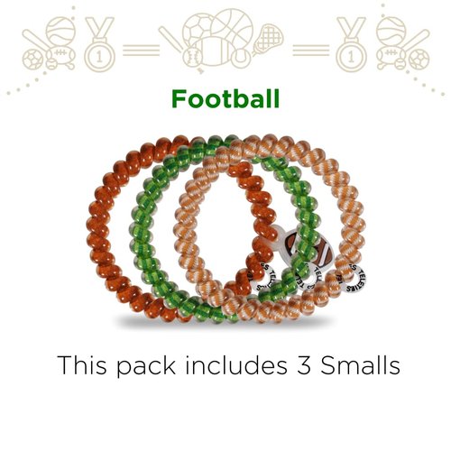 TELETIES - Small Spiral Hair Coils - Sports Collection - Ponytail Holder Hair Ties for Women - Phone Cord Hair Ties - Strong Grip, No Rip, Water Resistant, No Crease - 3 pack - Football