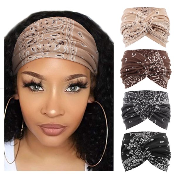 AQOKKA 4 Pack Wide Headbands for Women Knotted Head Bands for Women's Hair Non Slip Boho Head Wraps Hair Accessories for Women