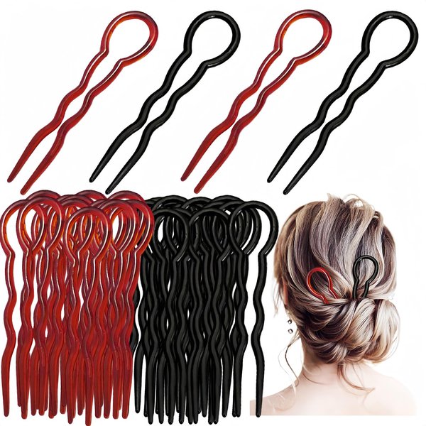 48 Pcs Hair Pins for Women U Shaped Bobby Pins Spiral Plastic Hair Twist Tool Hairstyle Accessories, Black an Brown