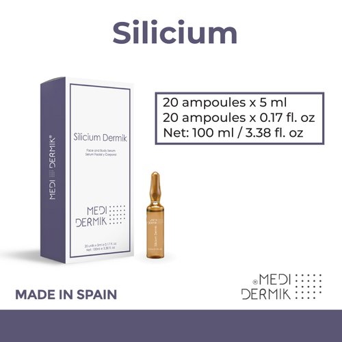 MEDIDERMIK SILICIUM. It works in saggy and damaged skin. Increases elasticity. Aestheticians' favorite liquid ampules. 20 ampoules 20x5ml/20x0,17fl.oz.