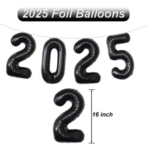 2025 Balloons, New Years Balloons, 16 Inch Black 2025 Number Balloons for New Years Decorations 2025, New Years Eve Party Supplies 2025, Christmas, Birthday, Graduations