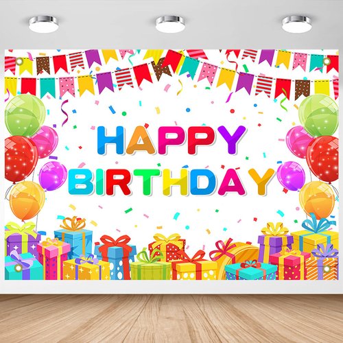 Avezano Colorful Happy Birthday Backdrop for Girls Boys Cartoon Birthday Party Banner Colorful Balloons Birthday Party Decorations Supplies for Boys Kids (7x5ft)