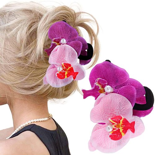 Bouory Purple Flower Hair Claw Clips for Women (Purple) (Purple)