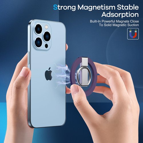 Lokyoo Magnetic Phone Ring Holder for MagSafe, Magnet Finger Ring Grip Stand Holder, Compatible with iPhone, and Smartphones, MagSafe Accessories-Purple