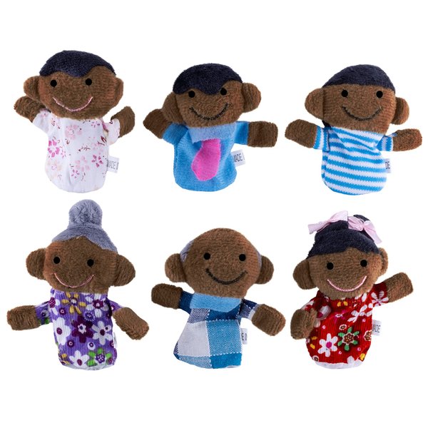 Super Z Outlet Mini Grandparents, Mom & Dad, Brother & Sister Family Style Finger Puppets for Children, Shows, Playtime, Schools - 6 Piece (Family 3)