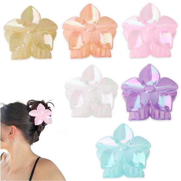Flower Claw Clips Hawaiian Flower Hair Clips 6 Pcs Plumeria Floral Hair Clips Flower Clips for Thin Thick Curly Hair Non Slip Strong Hold Cute Hair Clips for Girls Summer Beach Flower Hair Accessories