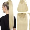 Caliee Long Ponytail Extension Real Hair 90G 22Inch 60A Platinum Blonde Hair Extensions Soft Silky Straight Clip on Wrap Around Ponytail Human Hair One Piece Hairpiece for Women