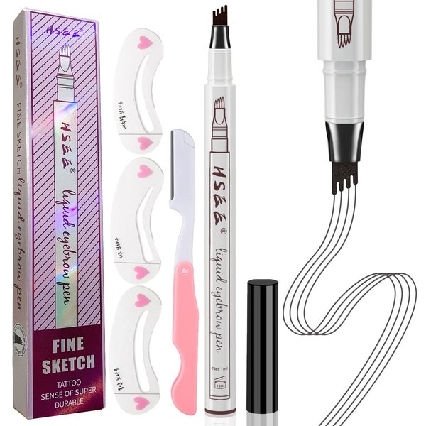 HSEE Eyebrow Pen - Eye Brown Makeup, Eyebrow Pencil with a Micro-Fork Tip Applicator Creates Natural Looking Brows Effortlessly and Stays on All Day, Dark Grey