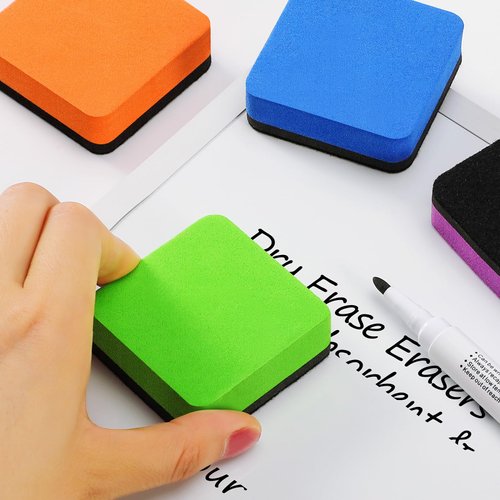 MaxGear Whiteboard Eraser, 48 Pack Magnetic Dry Erase Erasers, Dry Erasers for Whiteboard, White Board Erasers, Dry Erasers Bulk for Classroom, Office, Home (6 Color Set, 2 x 2 x 0.6 Inch)