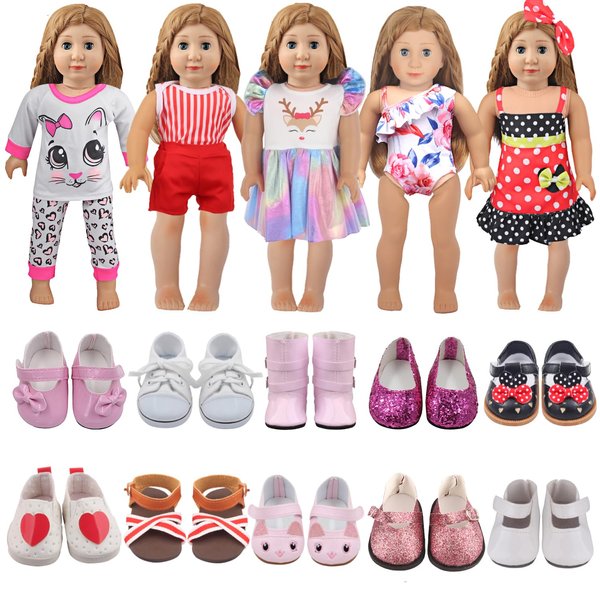 AugFrog 12 Pcs 18 Inch Doll Accessories,5 Sets of Doll Clothes and 2 Pairs of Doll Shoes (Send by Random) for 18 Inch American Doll, Best Birthday Festivals for Kid, Gril -1