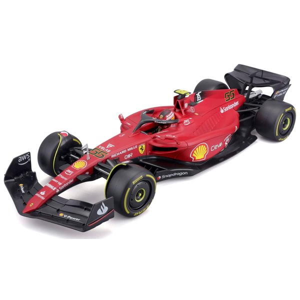 Bburago - 1/18 Scale Model Compatible with Ferrari Replica Miniature Model Compatible with Scuderia F1-75# 55 Compatible with Carlos Sainz Season 2022 Formula 1 Scale Model Collectible (Red)