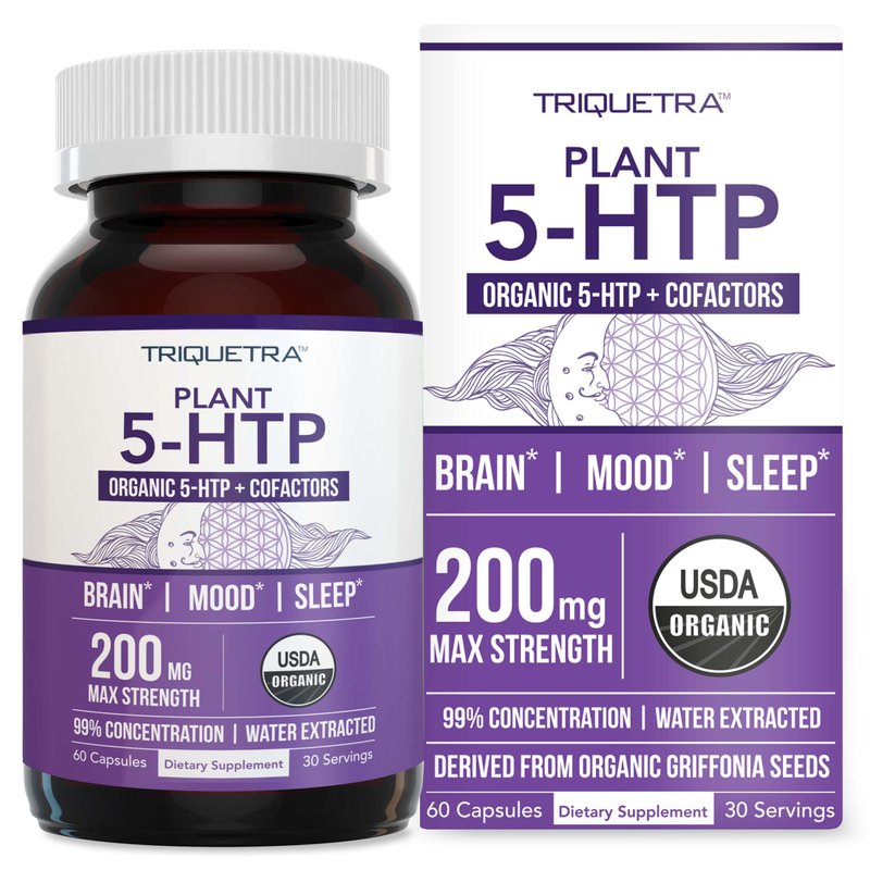 Organic 5-HTP - 200 mg | 99% 5HTP Concentration, Plus Cofactor Vitamin B6 & Lion’s Mane | Water E...