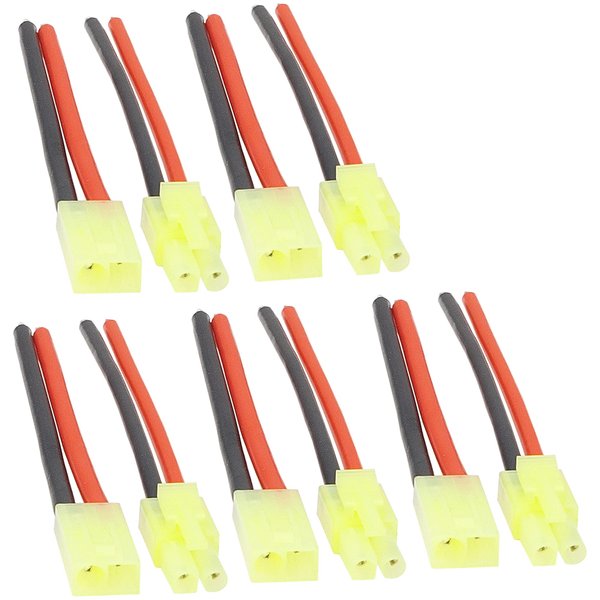 5Pairs HIRCQOO Adapter Compatible with Mini Tamiya Style Plug Male Female Connector (Reversed) with 3.93'' 16AWG Silicone Wire for Airsoft Gun