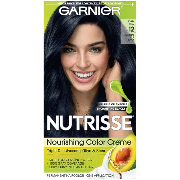 Garnier Nutrisse Nourishing Hair Color Creme, 12 Natural Blue Black (Packaging May Vary)