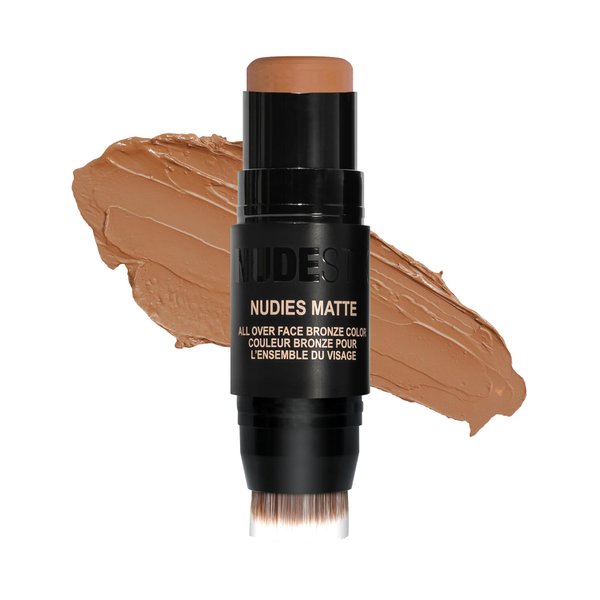 Nudestix Nudies Matte Cream Bronzer 3-in-1 All Over Face Colour for Face, Eyes, and Lips w/Blending Brush (Bondi Bae)