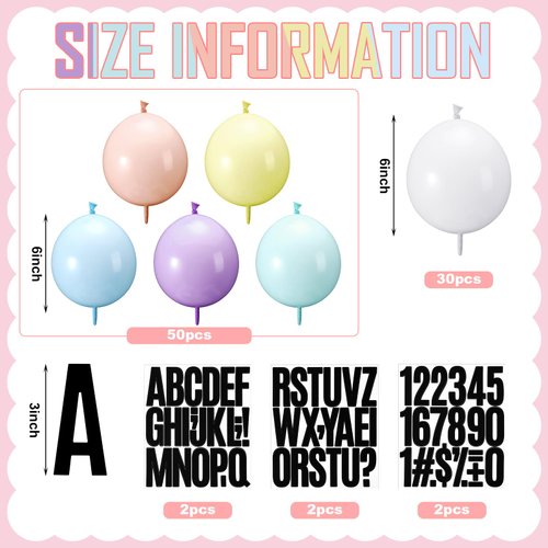 JellyArch Birthday Era Decoration DIY Giant Friendship Bracelet Balloon Kit 70 Link Balloons Tail Connected Balloon Garland 4 Letter Number Stickers for Customizable Birthday Banner Party Supplies