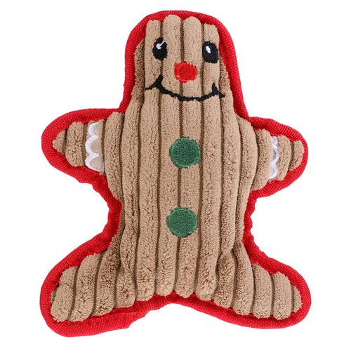 NUOBESTY Christmas Dog Squeaky Chew Toys Gingerbread Man Shape Plush Puppy Teething Toy with Sound for Small Dog Assorted Color