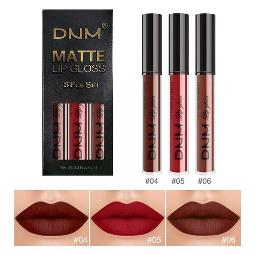 KARNAR 3Pcs Deep Red Brown Matte lipstick Set, Lip Stain Waterproof Lip Gloss Gift Set,Lippies Lip Matte Makeup Lipgloss Beauty Cosmetics Kit (SET02)