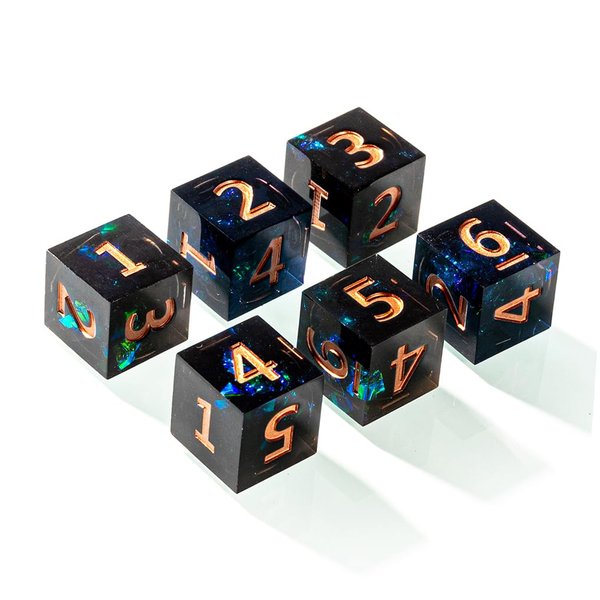 Yiotfandoll 6PCS Polyhedral Dice D6 Dice 16mm Resin Dice Game Dice for RPG MTG DND Dice Table Games (Black Green)