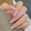 ANDGING Ombre Press on Coffin Fake Nails for Women with Milky White Pink Design - Glue on Acrylic False Square Full Cover Gel Stick on Nails for Wedding Birthday 24Pcs