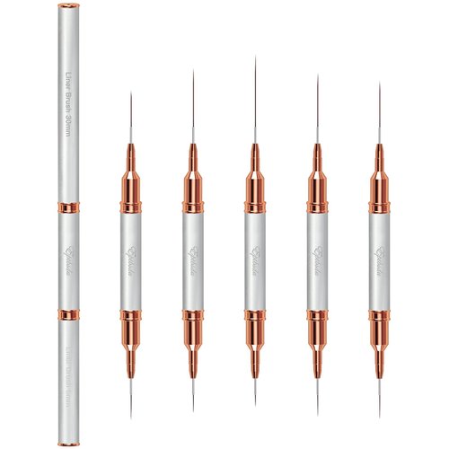 Nail Art Brushes, Eptbsdu 5PCS Double Ended Nail Art Liner Brushes with Cap Striping Liner Brush Nail Design Brushes for Long Lines, Tiny Details, Fine Drawing Nail Brushes for Nail Art, Silver