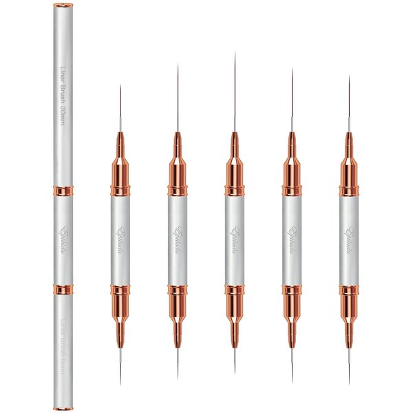 Nail Art Brushes, Eptbsdu 5PCS Double Ended Nail Art Liner Brushes with Cap Striping Liner Brush Nail Design Brushes for Long Lines, Tiny Details, Fine Drawing Nail Brushes for Nail Art, Silver