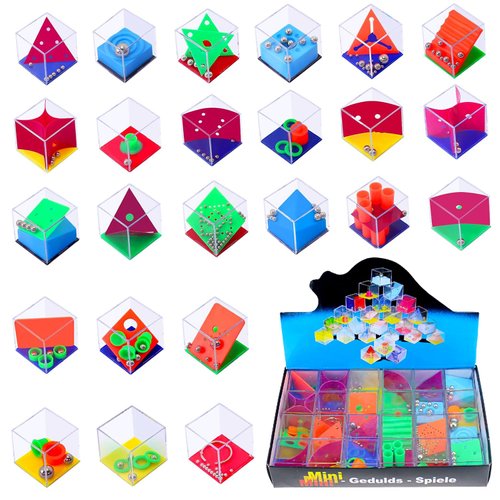 Mini Cube Puzzle Box Set, Brain Game 24PCS Maze Puzzle Box 3D Three-Dimensional Ball Maze Funny and Cool Brain Teasers for Kids-Safe for Boys, Girls, Teens, Party Favors (A)