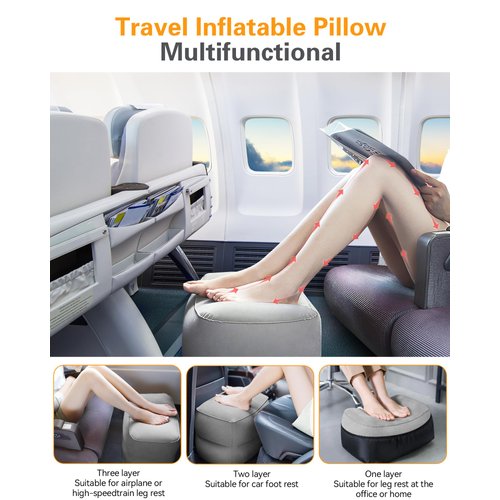 Sunany Inflatable Foot Rest Pillow for Travel, Kids/Adults Airplane Travel Pillow-Adjustable Height Cushions,for Kids to Sleep While Traveling,Suitable for Office, Home and Any Travell (1 Pack)