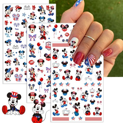 Cute Nail Art Stickers 4Th of July Nail Decals Independence Day American Flag US Heart Star Nail Stickers 3D Self-Adhesive Cute Nail Decals Design for Women Girls Acrylic Nail Art Decoration