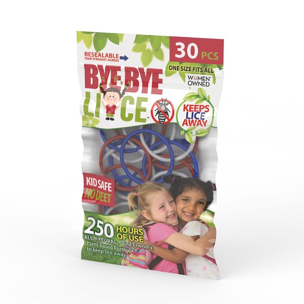 BYE BYE MOSQUITO Lice Hair Tie Band - 30 Pack for Adults & Kids - 3mm Hair Elastic Band for Women & Men | Unisex | Hair Ties for Thick & Curly Hair, Ponytail Holders | Red White Blue