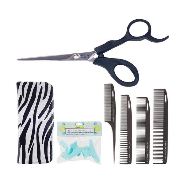 NEW Cricket Professional Hair Cutting Scissor Set, Palm Reader 5.75” Shear, 4 Ultra Smooth Cutting and Styling Combs, Hair Clips, and Shear Case, Salon Cutting Tools, Value Set