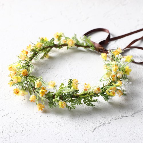 KorViSHOW Yellow Flower Crown Headpiece - Yellow Babys Breath Flower Headband Sweet Handmade Flower Headpiece for Festival Party Vacation Cosplay Photography Props