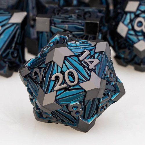 ORIFANTOU 7PCS Metal DND Dice Set Black Blue D&D Dice with Box, Debris RPG D and D Dice Dungeons and Dragons Role Playing Game Polyhedral Dice Set D20 D12 D10 D8 D6 D4