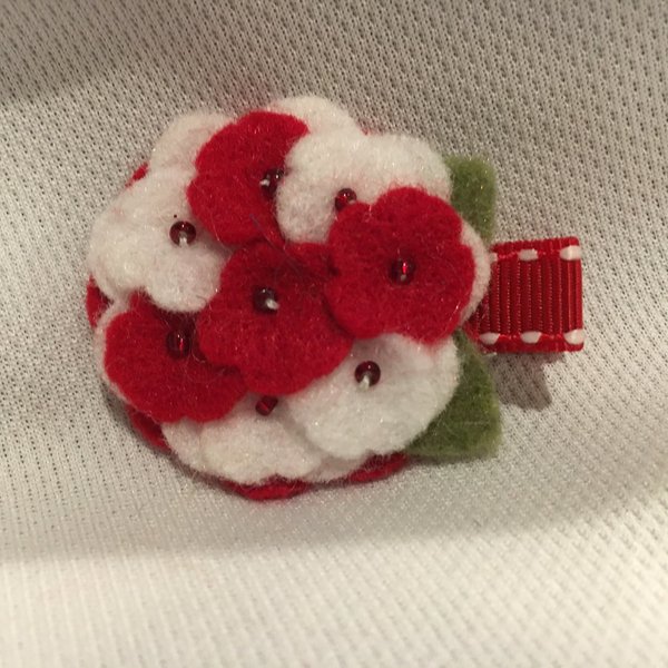 Hydrangea Hair Clip, Red and White Hair Accessories, Felt Flower Hair Clip