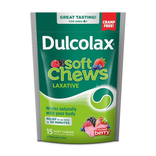 Dulcolax Saline Laxative Soft Chews, Gentle Constipation Relief, Mixed Berry Flavor, Magnesium Hydroxide 1200 mg, 15 Count