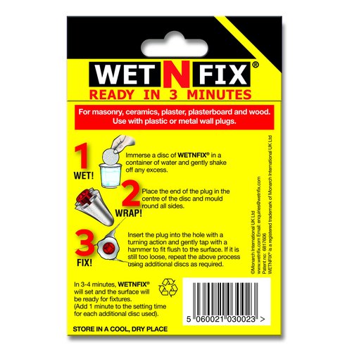 WETNFIX (20 Discs) - Fixing Wall Anchors Fast! Ideal for Loose Wall fixtures Such as Curtain Rails, Toilet roll Holders. Ideal for Drywall and Masonry.