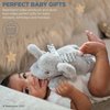 Bearington Baby Lil’ Spout Rattle: 8-Inch Plush Stuffed Gray Elephant Rattle, Shaker Toy with Soft Plush Fur, Floppy Ears and Satin Bow; for Baby Shower or First Birthday