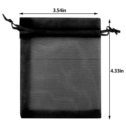 Tojwi 50pcs Organza Bags 3.54''x4.33''(9x11cm) Satin Drawstring Organza Pouch Wedding Party Favor Gift Bag Jewelry Watch Bags -Black